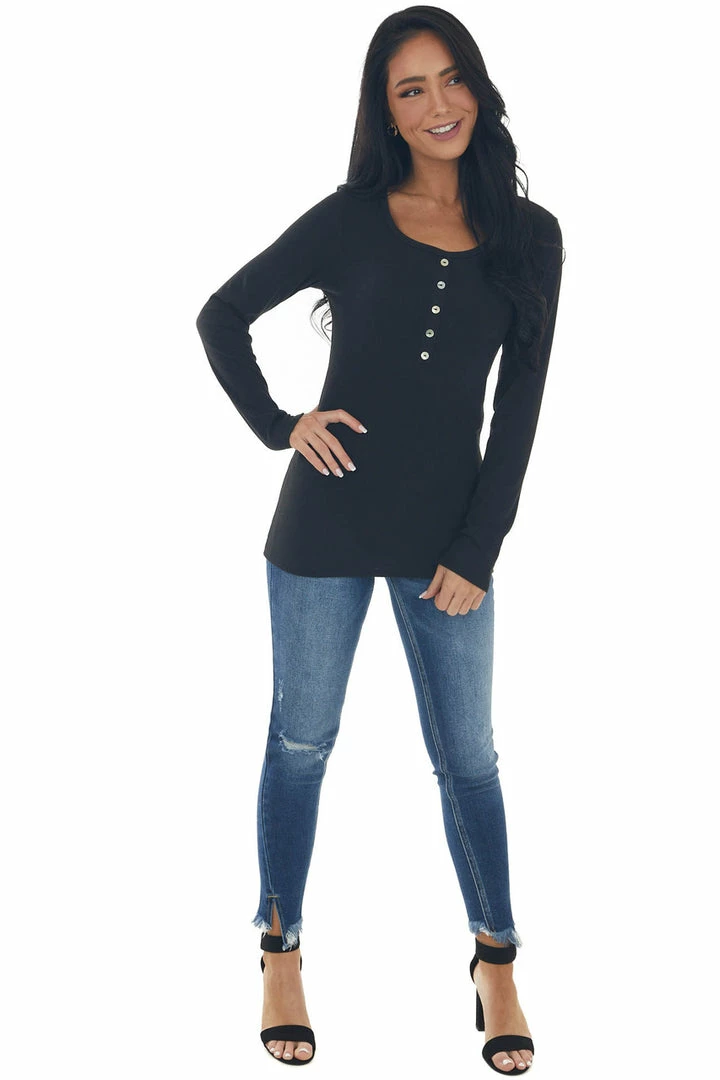 Vanilla Bay Black Ribbed Long Sleeve Henley Top 12 Vanilla Bay Black Ribbed Long Sleeve Henley Top