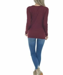 ZENANA Maroon Solid Soft Knit Top With Long Sleeves