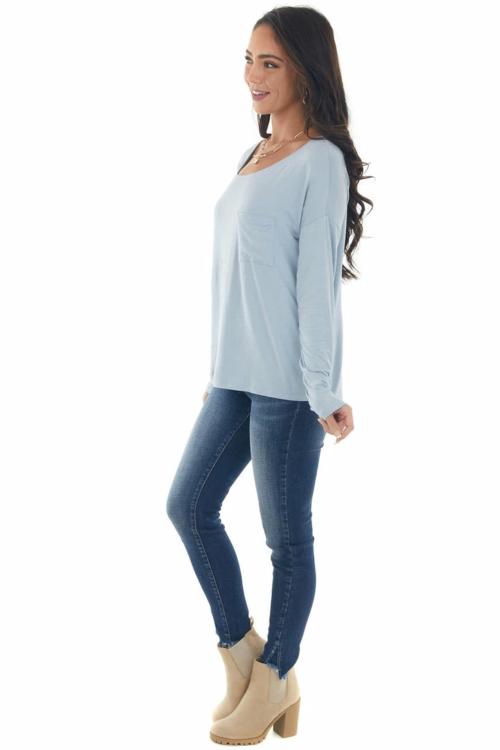 HYFVE Tops Powder Blue Drop Shoulder Chest Pocket Top 13 HYFVE Tops Powder Blue Drop Shoulder Chest Pocket Top