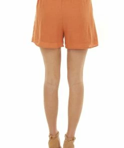 Staccato Tawny Orange Elastic Waist Shorts With Pockets