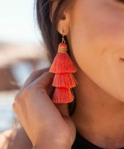 Urbanista Accessories Coral Three Tier Tassel Dangle Hook Earrings