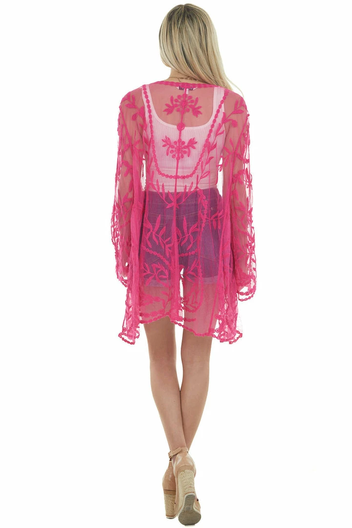 Davi & Dani Fuchsia Crochet Lace Open Front Kimono Tops 14 Davi & Dani Fuchsia Crochet Lace Open Front Kimono Tops