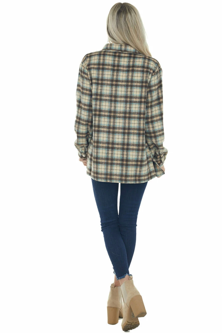 Kori America Beige Plaid Woven Shacket With Chest Pockets 9 Kori America Beige Plaid Woven Shacket With Chest Pockets