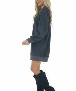 HYFVE Charcoal Brushed Knit Sweatshirt Short Dress Dresses