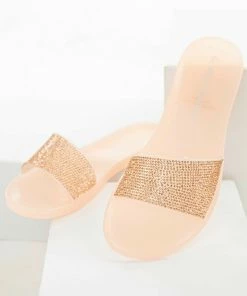 Legend Footwear Peach Jelly Sandal With Rose Gold Rhinestones Shoes