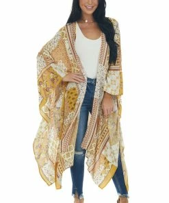Easel Amber Abstract Multicolor Loose Flowy Kimono Tops