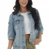 BiBi Outerwear Light Wash Half Sleeve Button Up Denim Jacket 2 BiBi Outerwear Light Wash Half Sleeve Button Up Denim Jacket
