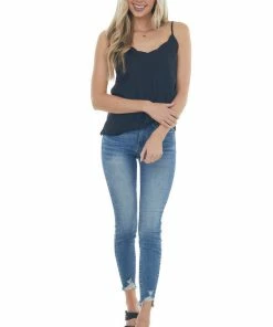 143 Story Black Scalloped Woven Top With Side Slits