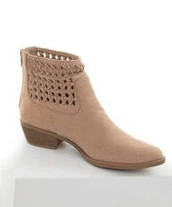 Shoe La La Vintage Beige Faux Suede Braided Panel Booties Shoes