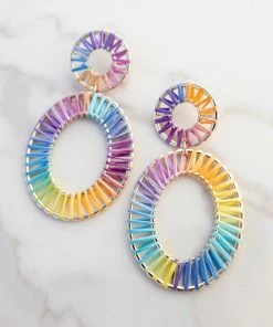 LucyLou Multicolor And Gold Raffia Oval Dual Earrings Accessories