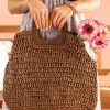 Fame Accessories Chocolate Raffia Straw Tote Bag With Wood Handle
