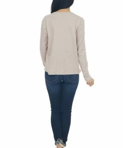 Charlotte Avery Tops Tea Rose Long Sleeve Notch Neck Henley Top