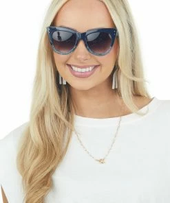 ZAD Navy Cat Eye Glitter Trim Sunglasses