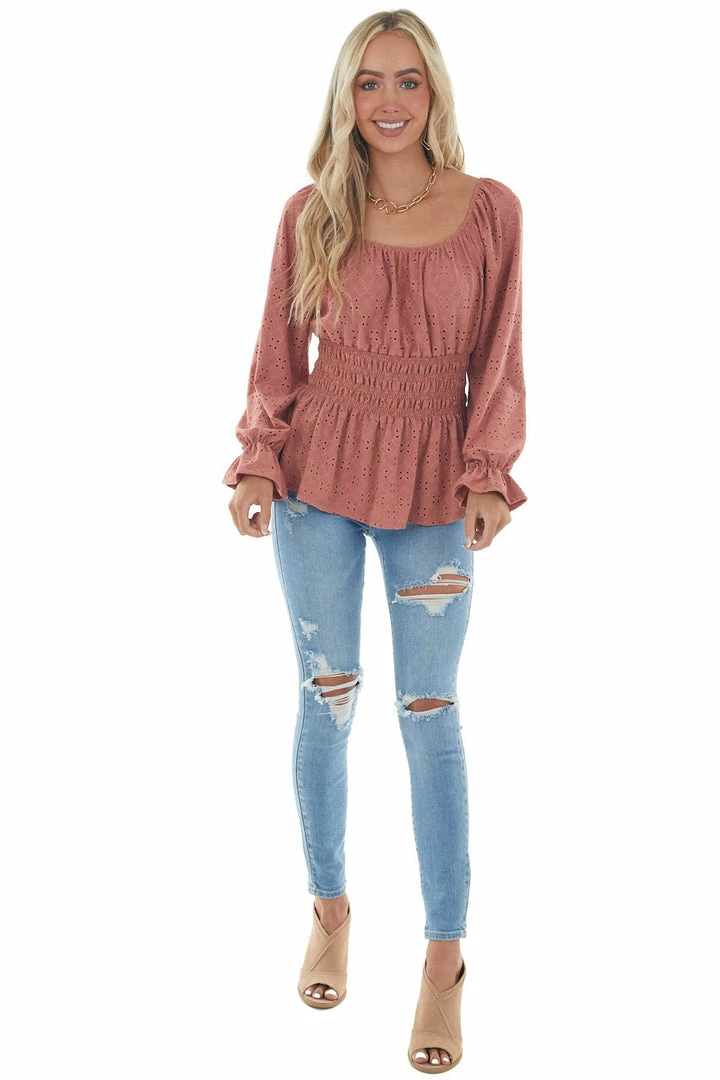Hailey & Co Ginger Square Neck Eyelet Lace Long Sleeve Top Tops 12 Hailey & Co Ginger Square Neck Eyelet Lace Long Sleeve Top Tops