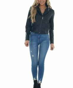 Coalition Black Faux Leather Quilted Detail Moto Jacket Outerwear 32 Coalition Black Faux Leather Quilted Detail Moto Jacket Outerwear