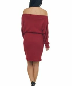 Lime Lush Cherry Ribbed Off Shoulder Dolman Sleeve Dress