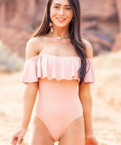 Envya Accessories Blush Off Shoulder One Piece Swimsuit With Ruffle Detail