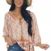 Davi & Dani Tea Rose Floral Blouse With Tassel Detail Tops 2 Davi & Dani Tea Rose Floral Blouse With Tassel Detail Tops