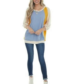 Fantastic Fawn Tops Cornflower Colorblock Raglan Sleeve Top