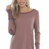 BiBi Rose Taupe And Berry Contrast Thermal Knit Top