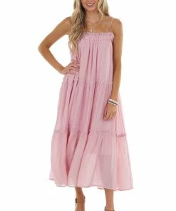 &merci Dresses Cherry Blossom Sleeveless Midi Dress With Tiered Details