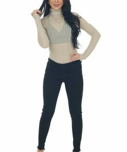 LE LIS Taupe Long Sleeve Ruched Bodycon Bodysuit 29 LE LIS Taupe Long Sleeve Ruched Bodycon Bodysuit