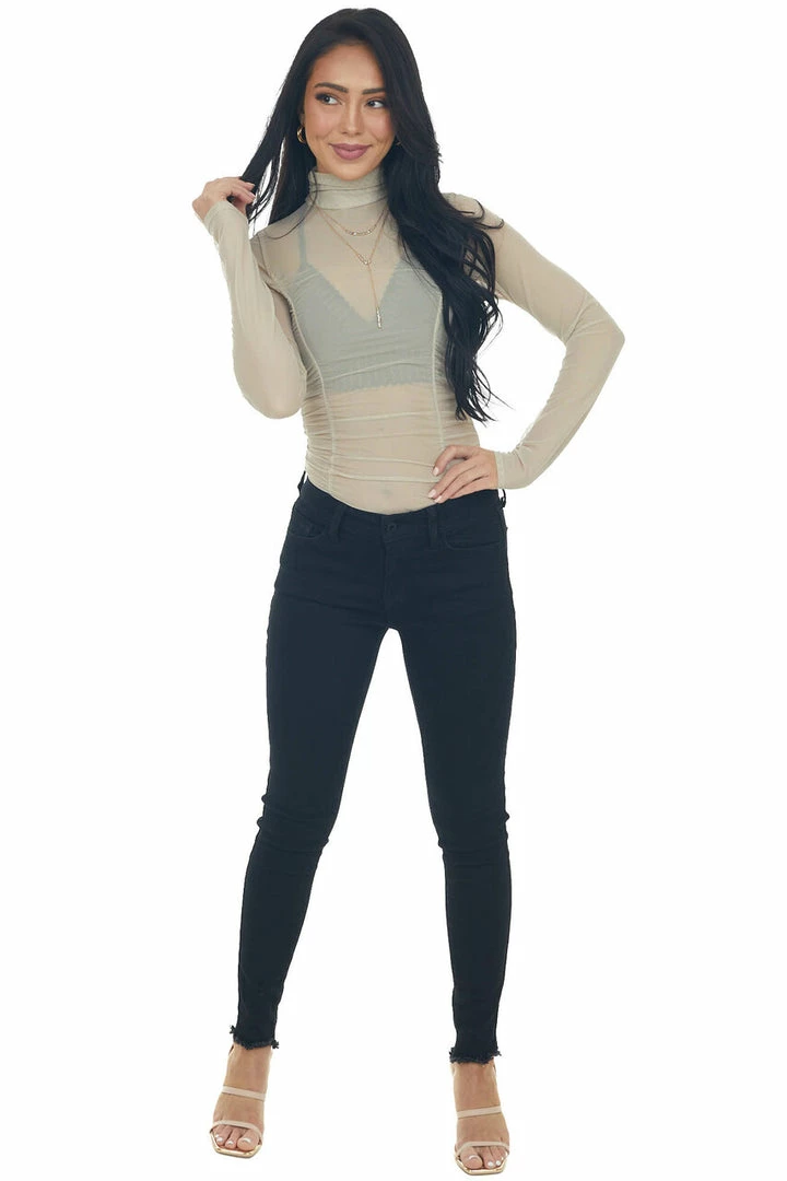 LE LIS Taupe Long Sleeve Ruched Bodycon Bodysuit 14 LE LIS Taupe Long Sleeve Ruched Bodycon Bodysuit