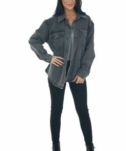 Blu Pepper Outerwear Faded Black Denim Button Front Jacket