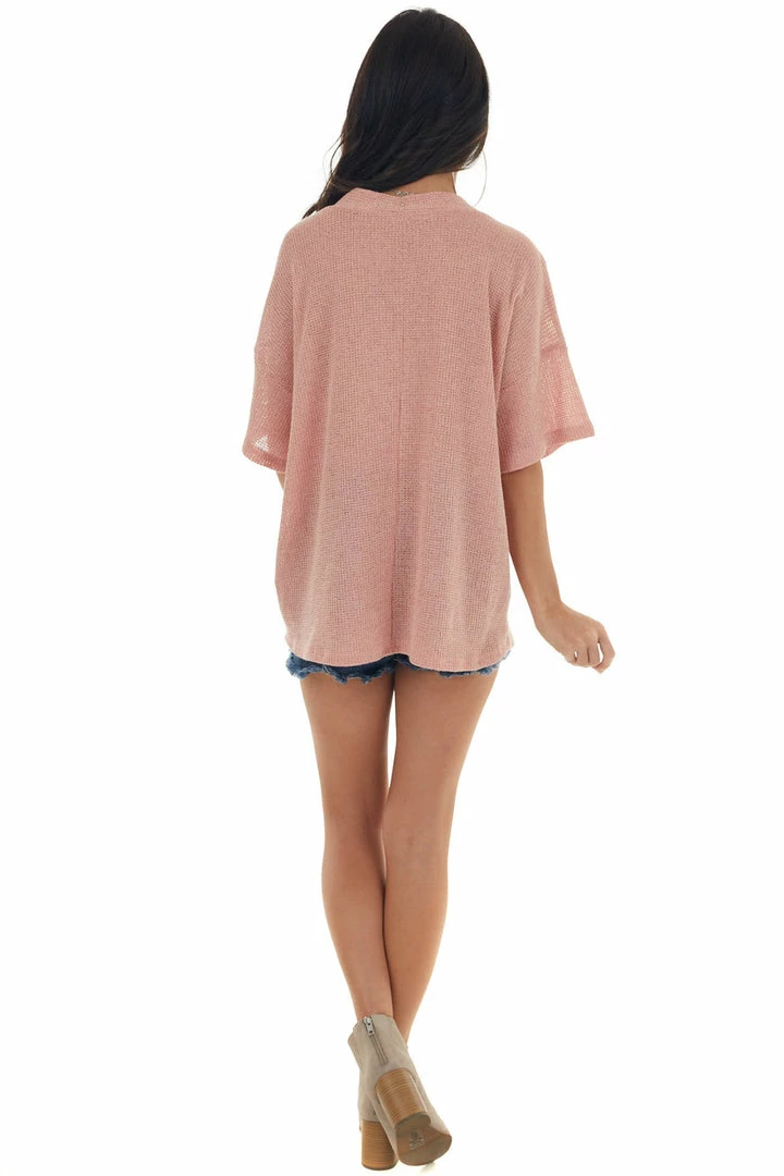 Ces Femme Coral Loose Knit Top With Lace Up V Neckline Tops 8 Ces Femme Coral Loose Knit Top With Lace Up V Neckline Tops