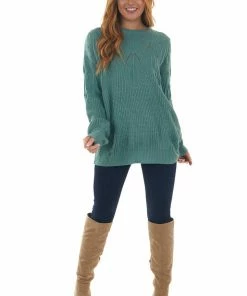 Jodifl Pine Sweater With Textured And Pointelle Yoke Tops