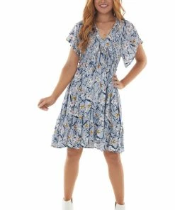 J.NNA Periwinkle Floral Babydoll Smocked Bust Dress 14 J.NNA Periwinkle Floral Babydoll Smocked Bust Dress