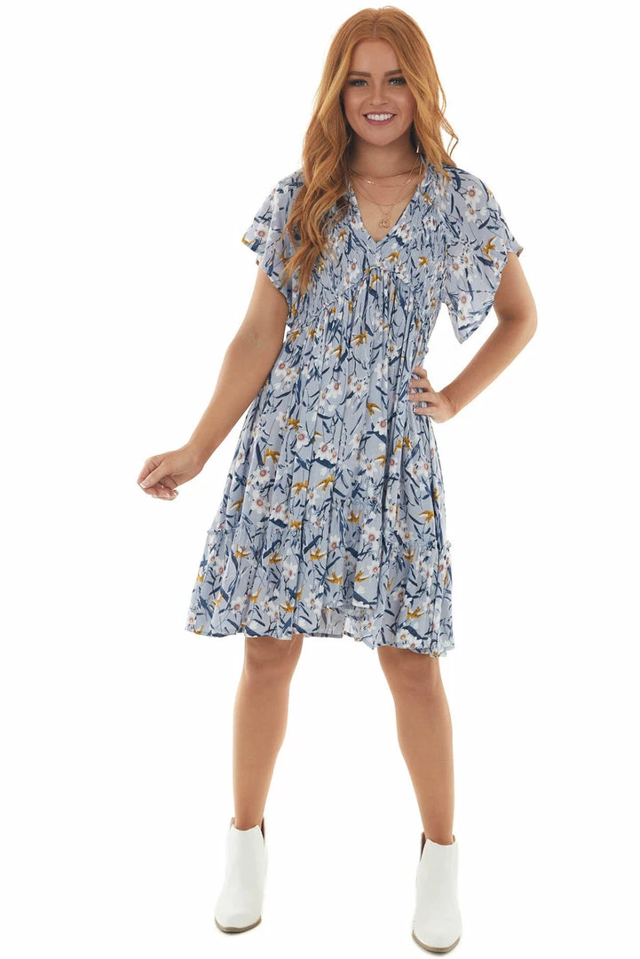 J.NNA Periwinkle Floral Babydoll Smocked Bust Dress 7 J.NNA Periwinkle Floral Babydoll Smocked Bust Dress