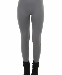Leggings Mania Charcoal Fleece Lined Knit Leggings With Elastic Waist