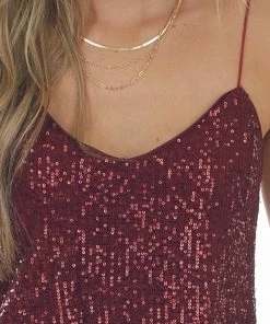 She + Sky Wine Sequined Sleeveless Cami Slip Dress