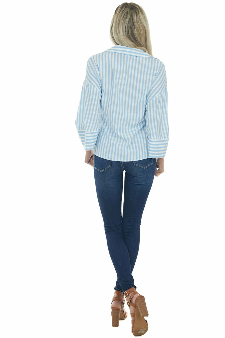 Umgee Tops Baby Blue And Ivory Striped Half Button Top 7 Umgee Tops Baby Blue And Ivory Striped Half Button Top