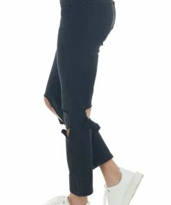 Cello Jeans Black Mid Rise Slit Knee Boyfriend Jeans Bottoms