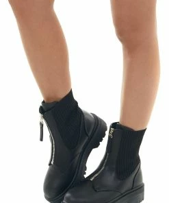 East Lion Corp. Shoes Black Ribbed Knit Contrast Combat Lug Boots