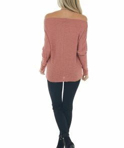 First Love Dark Rose Waffle Knit Boat Neck Long Cuff Top 32 First Love Dark Rose Waffle Knit Boat Neck Long Cuff Top