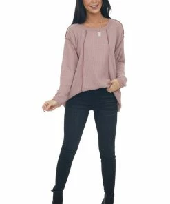 BiBi Mauve Long Sleeve Brushed Waffle Knit Top