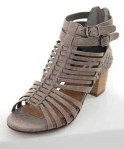 Brand Headquarters Taupe Soft Faux Leather Strappy Sandal With Chunky Heel
