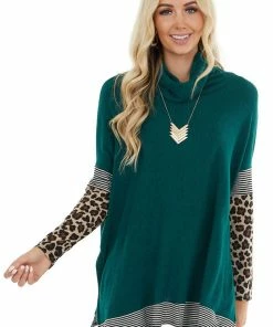 First Love Forest Multiprint Ribbed Long Sleeve Top With Cowl Neck