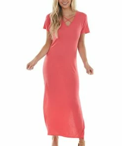 HEIMISH Dresses Watermelon Criss Cross V Neck Knit Maxi Dress