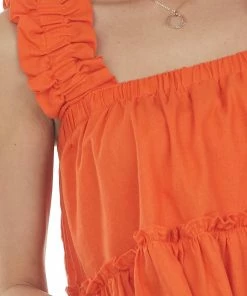 Entro Fire Orange Tank Top With Thick Ruffled Straps Tops