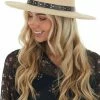 Fame Accessories Sand Felt Wide Brim Hat With Studded Band