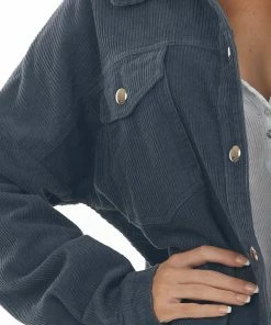 143 Story Tops Stormy Grey Snap Button Down Corduroy Shacket 27 143 Story Tops Stormy Grey Snap Button Down Corduroy Shacket