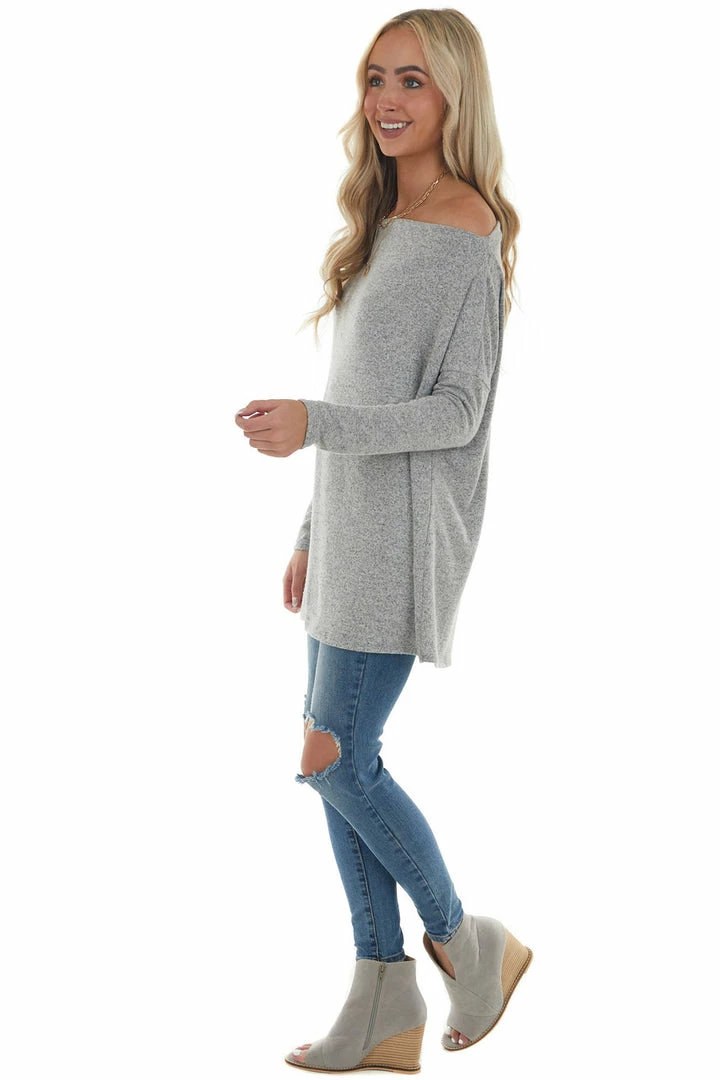 BiBi Tops Dove Grey Two Tone Off The Shoulder Long Sleeve Knit Top 18 BiBi Tops Dove Grey Two Tone Off The Shoulder Long Sleeve Knit Top