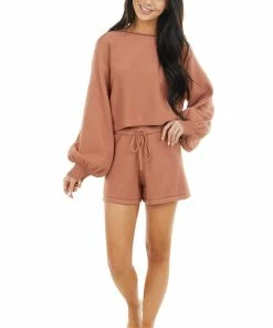 She + Sky Ginger Lightweight Sweater Shorts With Drawstring Waist