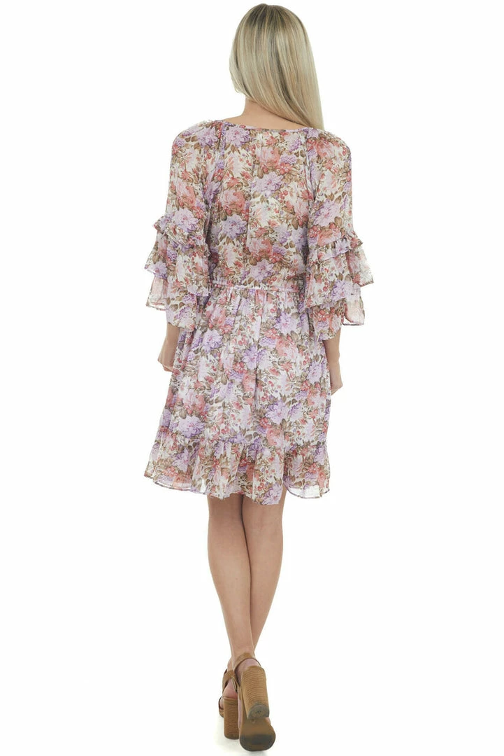 Easel Iris Floral Print Tiered Ruffle Sleeve Dress Dresses 4 Easel Iris Floral Print Tiered Ruffle Sleeve Dress Dresses