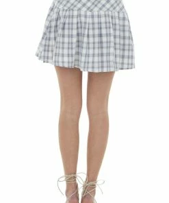 LE LIS Steel Plaid A Line Wrap Mini Skirt With Button