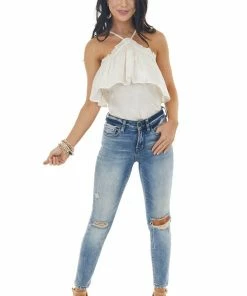 Andree Champagne Shimmer Sleeveless Top With Criss Cross Straps Tops